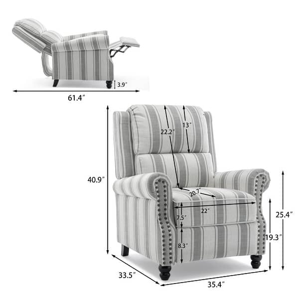 dimension image slide 4 of 5, Manual Glider Pushback Recliner Chairs with Nailhead Trim