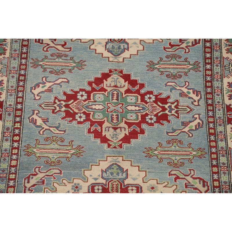 Light Blue Kazak Area Rug Hand-Knotted Wool Carpet - 5'6" x 7'4"