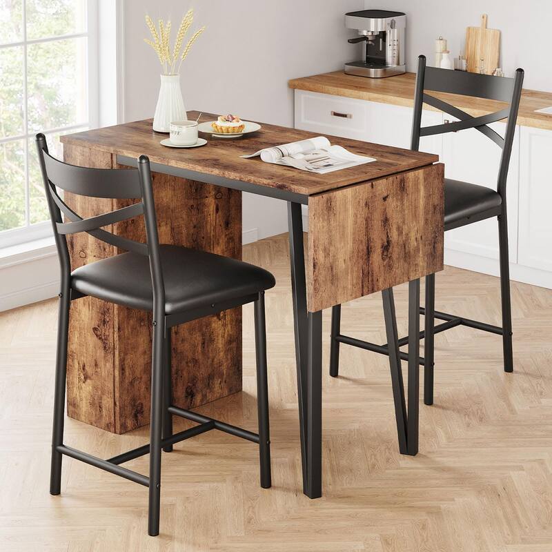3 Piece Bar Table Set with 2 Upholstered Chairs for Apartment