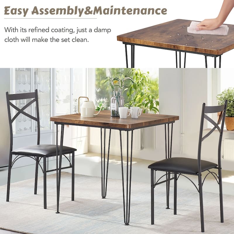 VECELO Modern 3/5-piece Dining Set Tempered Glass Top and Wood Top, Steel Dining Table and Chair Set of 2/4