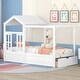 preview thumbnail 1 of 7, Twin Size House Bed Modern Wood Canopy Bed with Roof, Window and Large Drawer