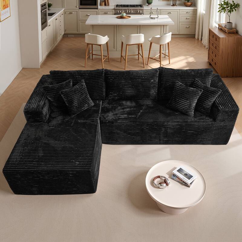 OVIOS All-Foam Plush L-Shaped Sofa​ - LeftChaise-Black