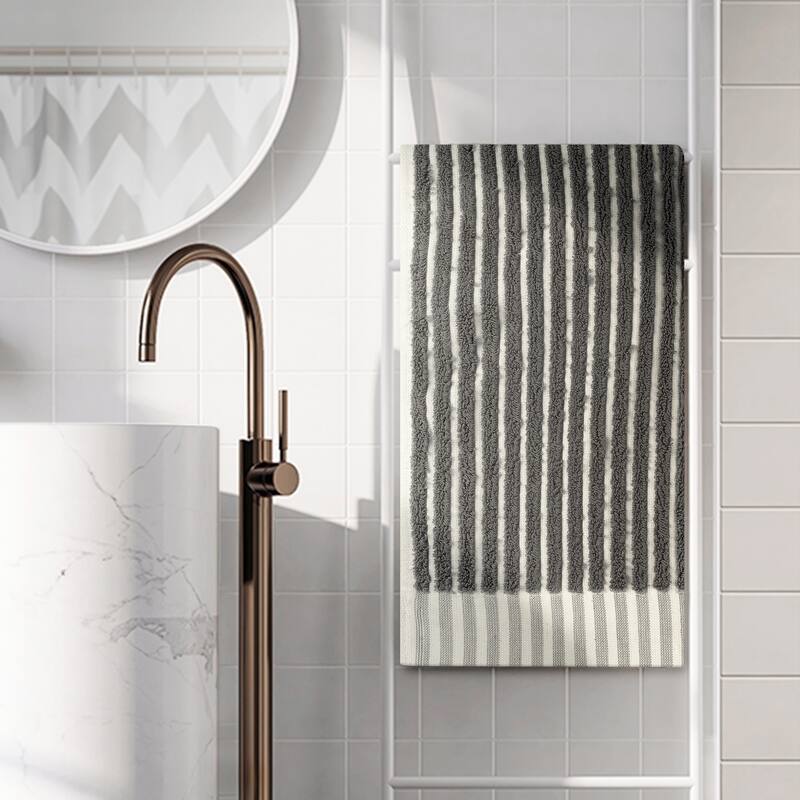 100% Cotton Striped Hand Towels, Soft Absorbent Quick Drying Towel Sets for Home, Hotel, Gym - Dark Grey - 4 Pack