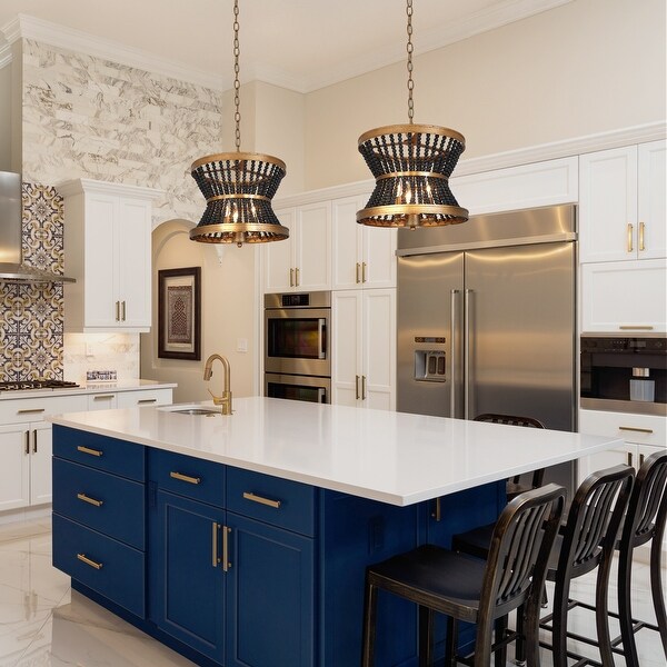 Coasa Modern 12 Boho Wood Beaded Pendant Lights Candle LED Chandelier Hanging Pendant Entryway Dining room D12.5 xH12.5 On Sale Bed Bath Beyond 34608759