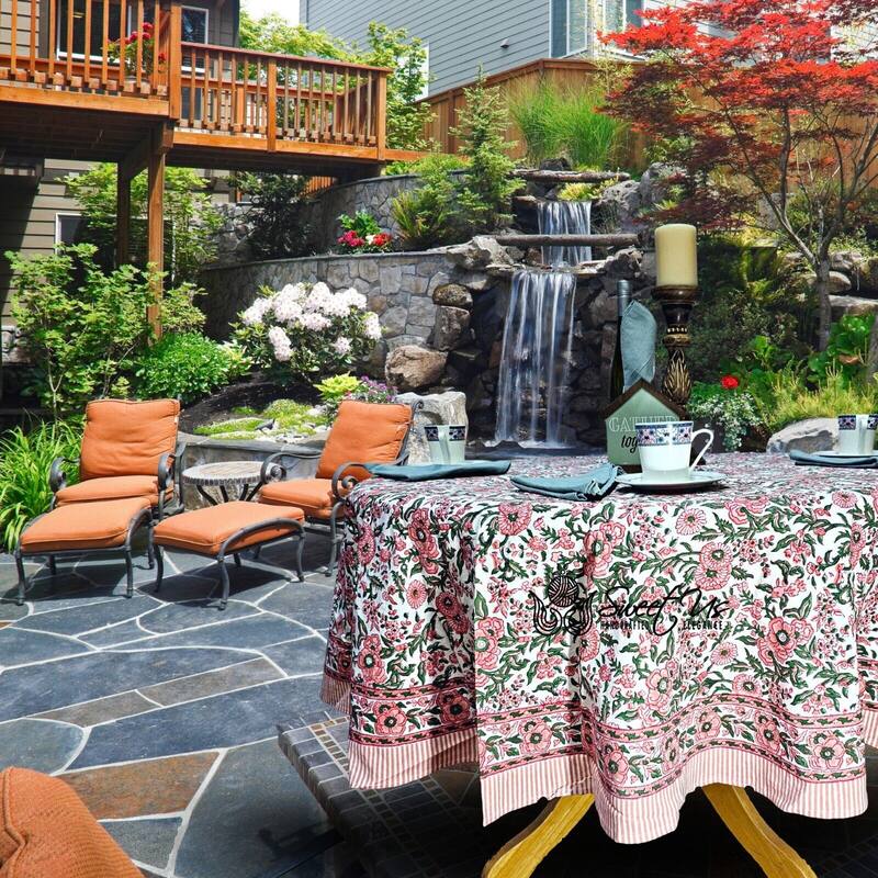 Cotton Floral Block Print Tablecloth Collection