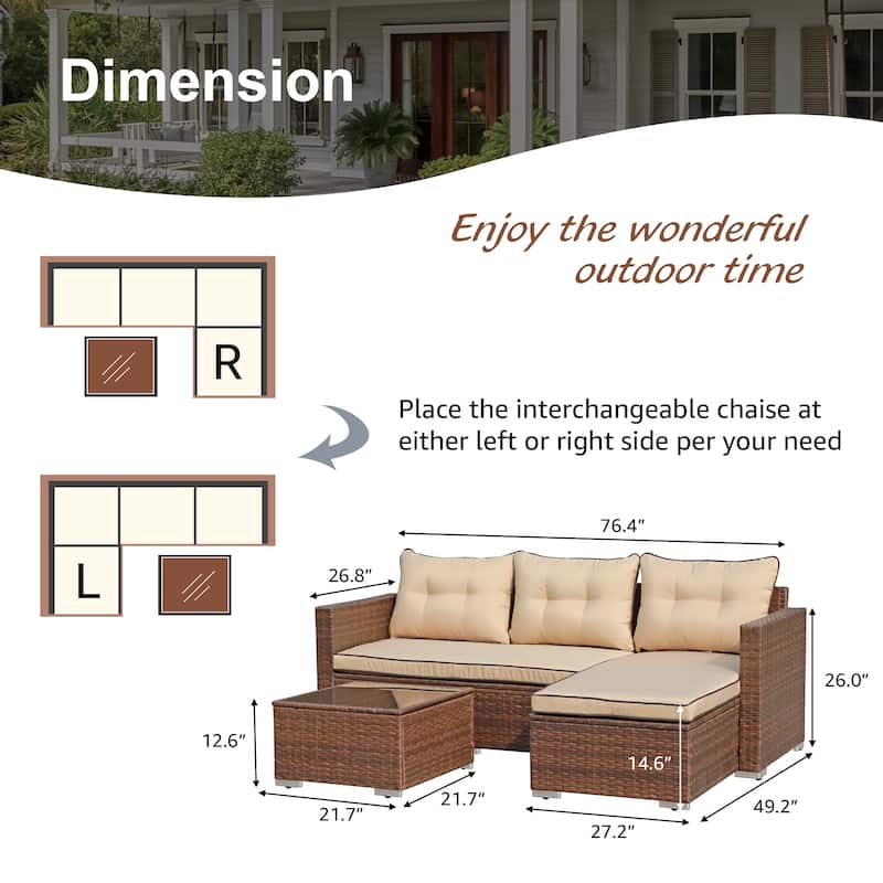 PE Wicker 3-piece Outdoor Sectional Set