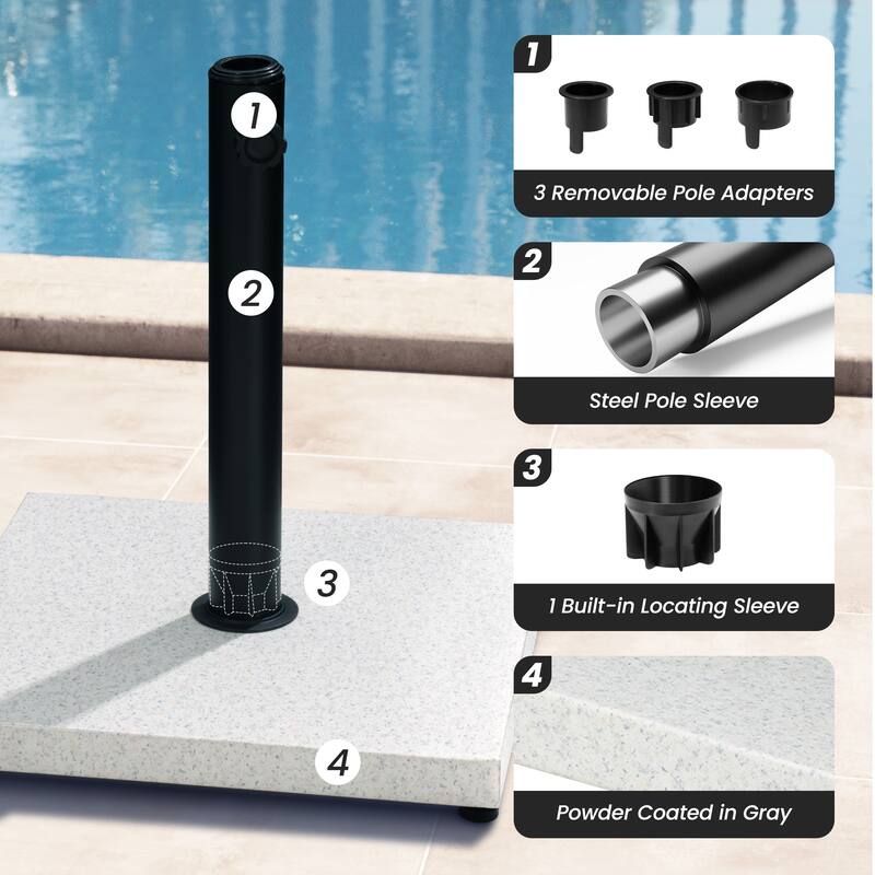 Umbrella Base Holder Square Weighted Stand for Outdoor Market Umbrella, Cement Concrete Steel