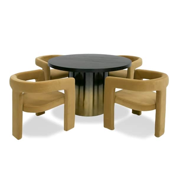 Modrest Elmira Glam Black Ash & Gradient Stainless Steel Round Dining Table