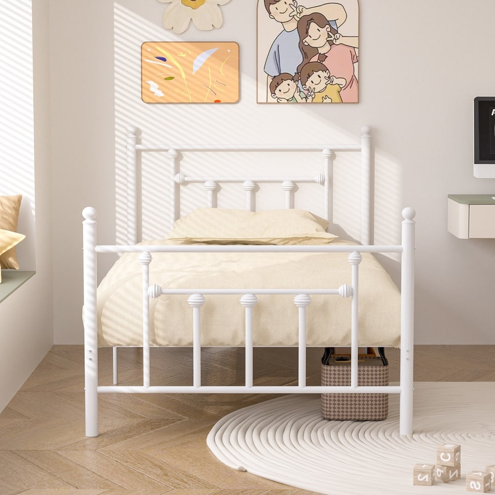 14 Inch Metal Victorian Platform Bed Frame with Headboard and Footboard, Heavy Duty Mattress Foundation with Steel Slats Support