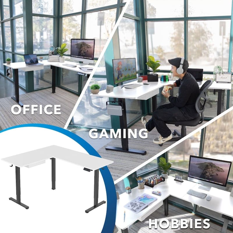 Mount-It! Large 63"W Electric Corner Adjustable Standing Desk, White/Black (MI-15017)