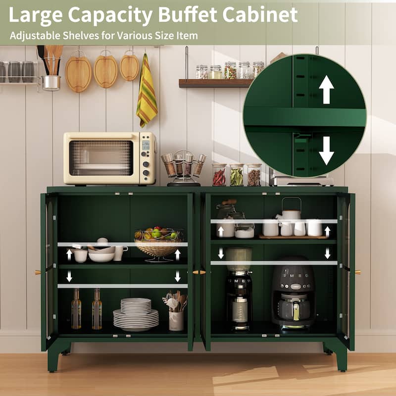 53.2"W Metal Sideboard Buffet Cabinet with Glass Doors