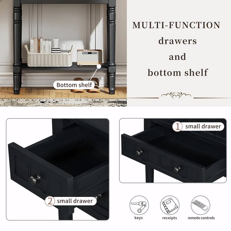 Narrow Console Table with 3 Drawers and Bottom Shelf