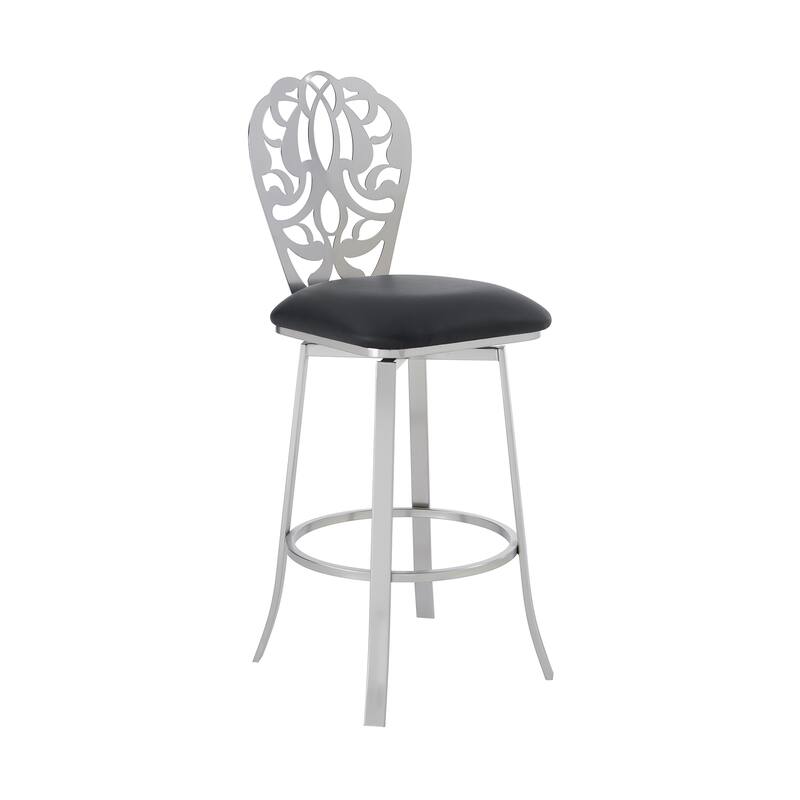 Cherie Modern Upholstered Metal Bar or Counter Height Swivel Bar Stool with Back