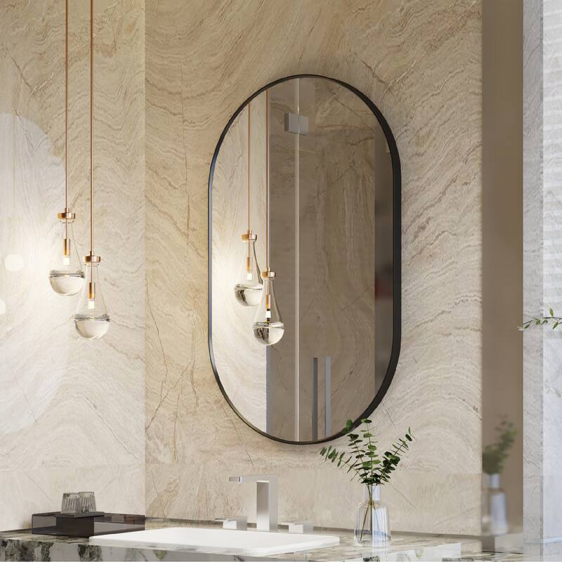 Bathroom Wall Mounted Oval Metal Framed Mirror