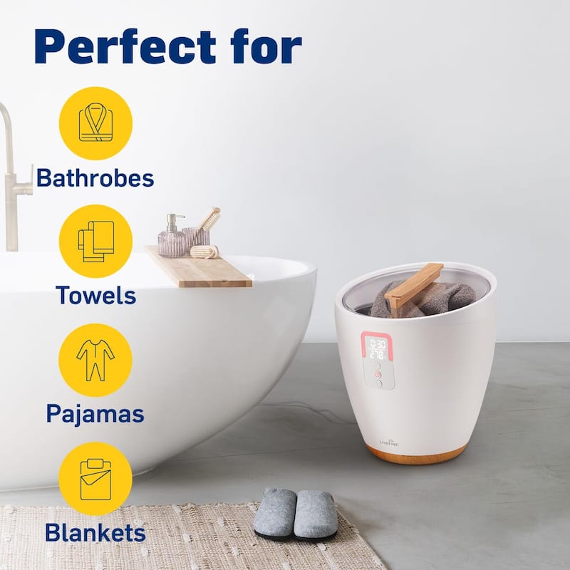 Live Fine Towel Warmer, Small Bucket Style Towel Heater with LED Display, Adjustable Timer, & More! - White