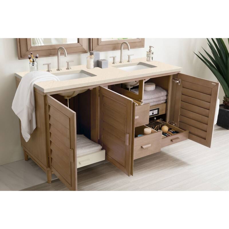James Martin Vanities Portland 60" Double Basin Hardwood Vanity Set