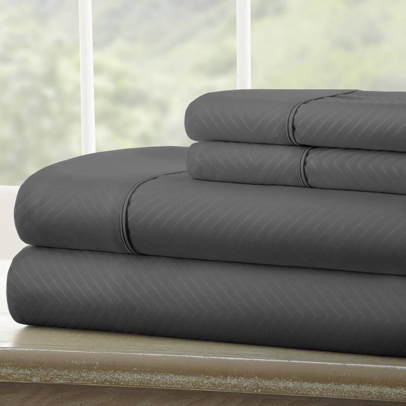 Becky Cameron Chevron 4-piece Deep Pocket Bed Sheet Set - Twin - Grey