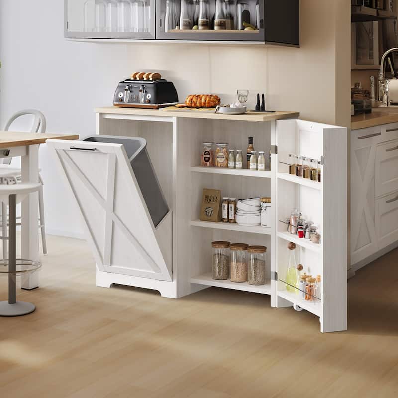 Kitchen Tilt Out Trash Bin Cabinet with Power Outlet