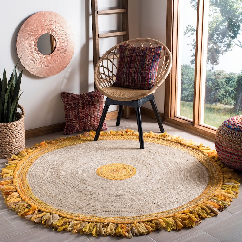 SAFAVIEH Handmade Cape Cod Onorata Coastal Jute Rug with - 4' Round - Gold/Natural