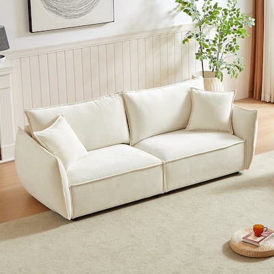 Modern Living Room Sectional Sofa, Beige Fabric, 88x36x34 inches