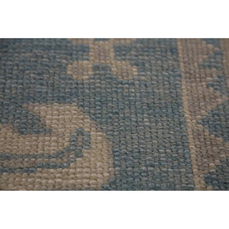 Hand Knotted Oriental 100% Wool Carpet Transitional Geometric Navy Blue & Blues Oushak Runner Rug - 18' 10'' X 3' 5''