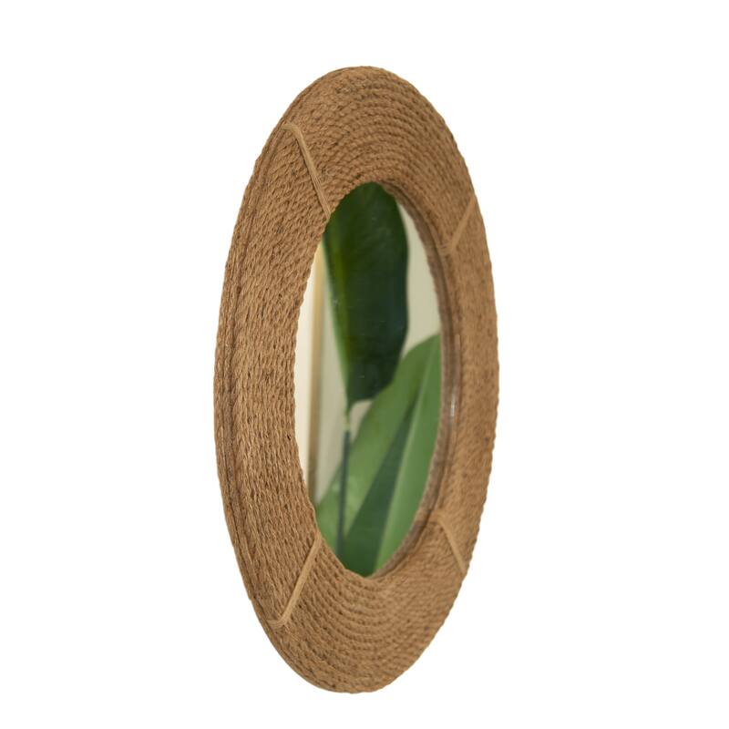 Breeza Hemp Hand-Woven Bamboo Circle Mirror - Earth Yellow, Bathroom, Bedroom - Silver