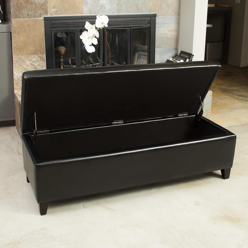 York Bonded Leather Storage Ottoman Bench by Christopher Knight Home - Black - Large