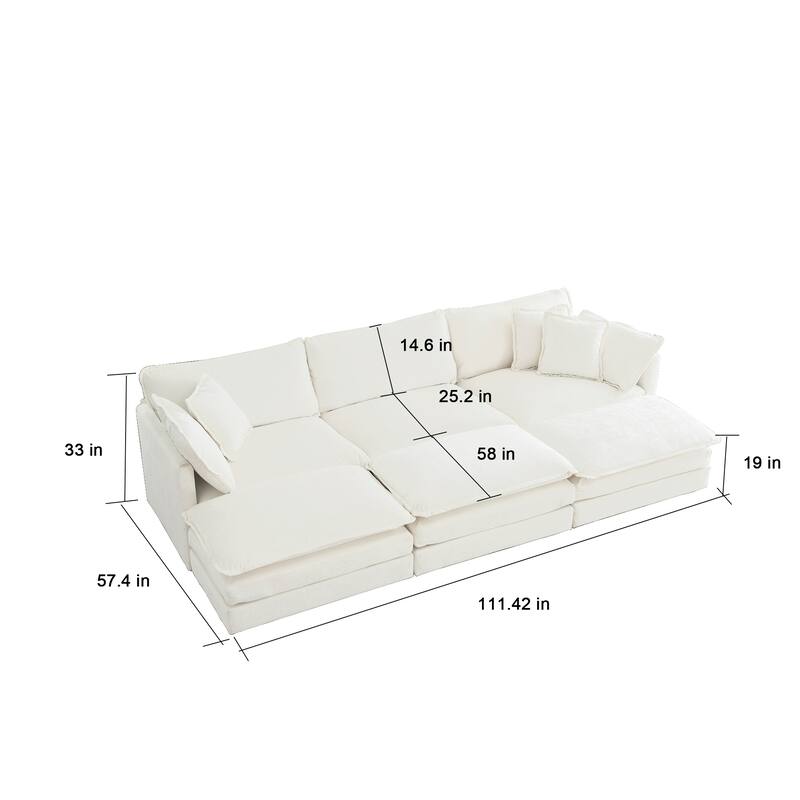 5-Seat Chenille Living Room Sofa Set (3-Seater + 2 Accent Chairs) with Round Arms & Solid Wood Frame