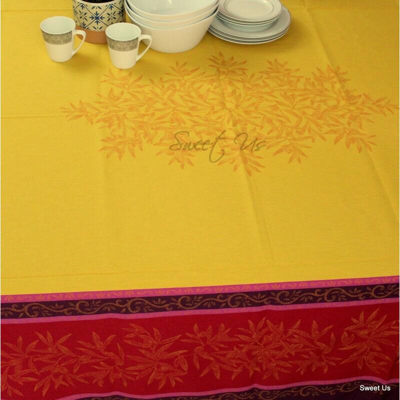 Wipeable Spill Resistant French Cotton Olive Jacquard Tablecloth
