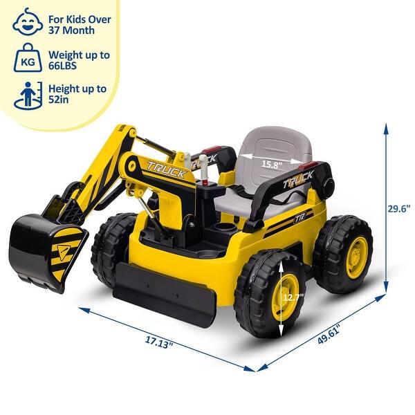 dimension image slide 0 of 3, Ride On Excavator for Kids, 4WD Electric Excavator Toy
