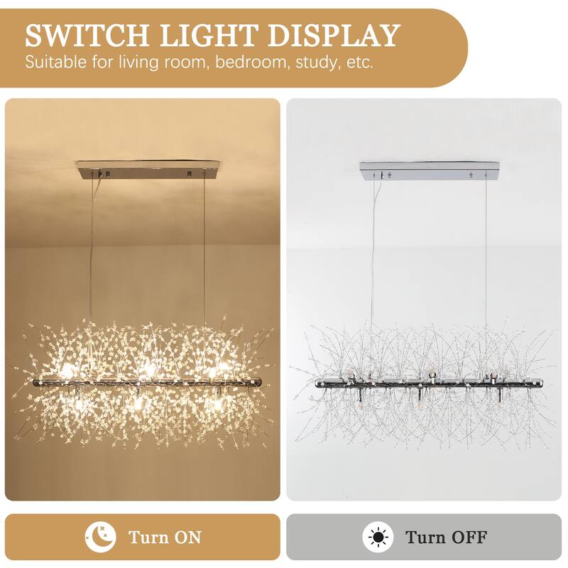 9-Light Hanging Empire Linear Chandelier Lighting Blowball Crystal Island Chandelier for Kitchen Island