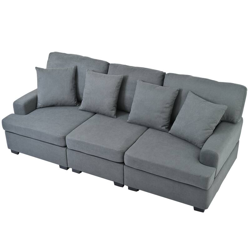 Grey Luxury Linen 3Seat Sofa with Removable Cushions Bed Bath