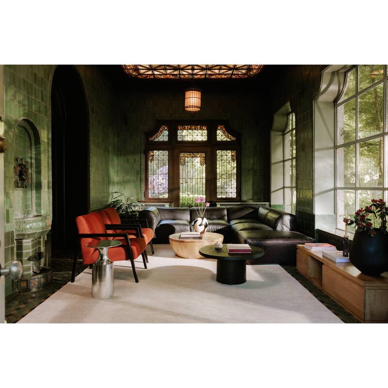 NADAAL STUDIOS Dorian Accent Table, Round Aluminum with Polished Semi-Gloss Finish, Silver