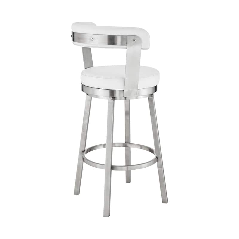 30" Chic White Faux Leather with Stainless Steel Finish Swivel Bar Stool - 40" x 17" x 19"