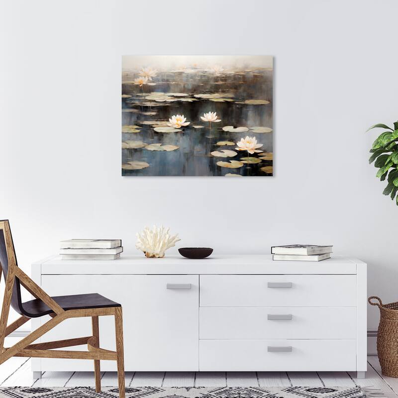 Wynwood Studio Canvas Nature and Landscape After Rain Lilipads White and Rustic Wall Art Canvas Print - 24 x 20
