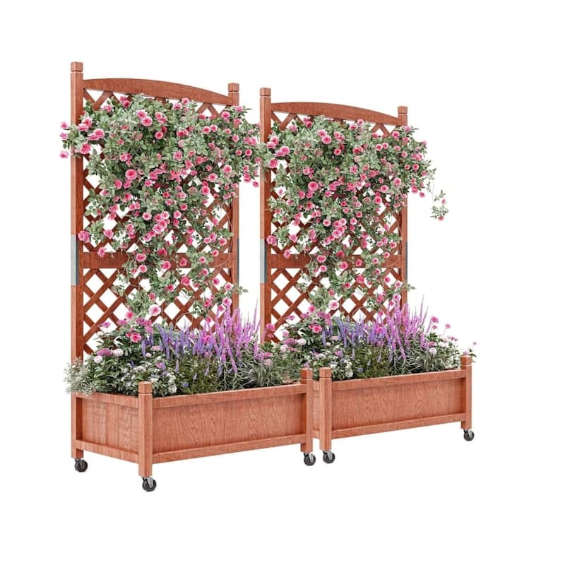 1-Pack 29.5 x 13 x 61.5 Inch Elevated Wooden Planter Box with Built-In Trellis Mobile Garden Bed - 2PCS