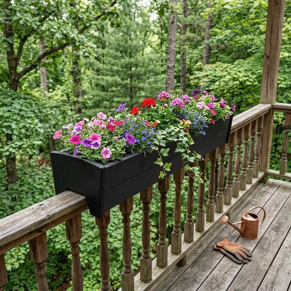 HomeRoots 8" X 36" Black Heavy Duty Plastic Rectangular Railing Planter