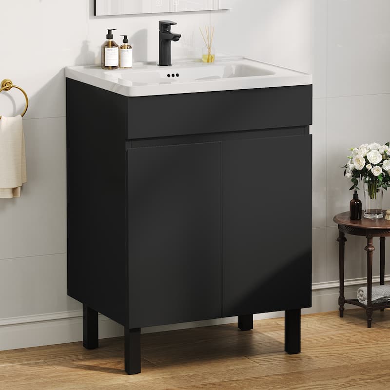 Moasis 16''/24''/36" Freestanding Single Bathroom Vanity with Ceramic Basin