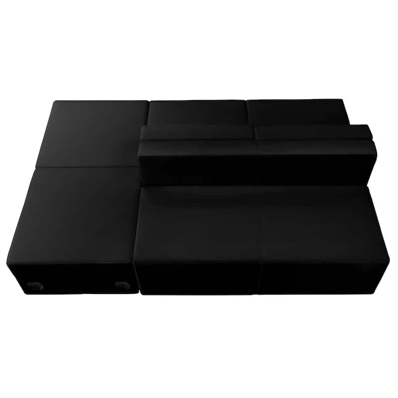 4 PC LeatherSoft Modular Reception Configuration w/Taut Back &Seat - 77"W x 25.25" - 51"D x 27"H - 77"W x 25.25" - 51"D x 27"H - Black