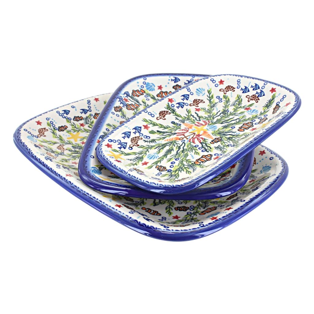 Blue Rose Polish Pottery 6200 Vena 3 Piece Rectangular Serving Set