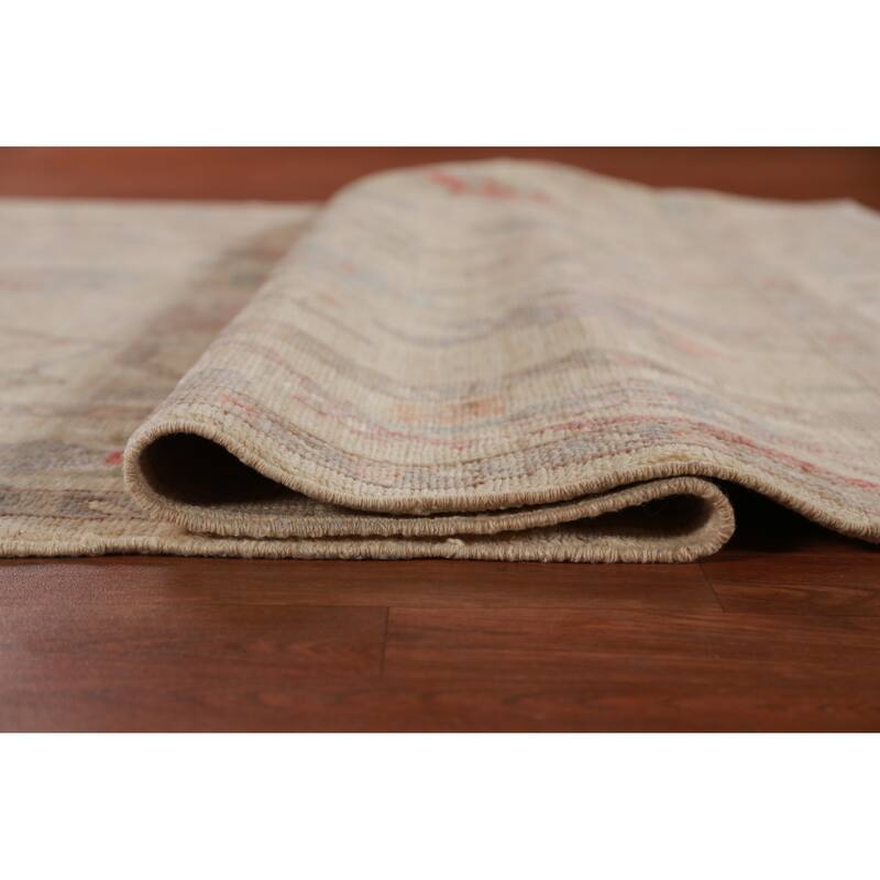 Hand Knotted Oriental 100% Wool Carpet Transitional All-Over Beige & Ivories Oushak Area Rug - 9' 2'' X 6' 2''