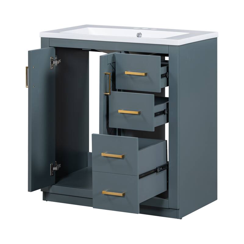 30'' Bathroom Vanity with Resin Sink Combo,Solid Wood Frame Bathroom Storage Cabinet with 3 Drawers& 2 Soft Closing Doors