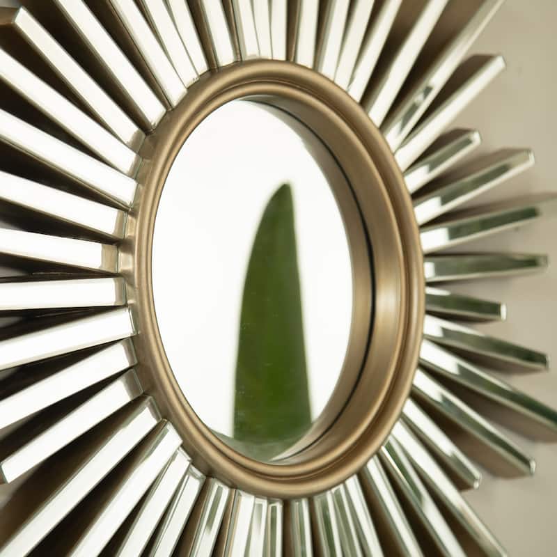 Gemme Luxury PU Sunburst Art Decorative Mirror - Bathroom, Bedroom, Living Room - Silver