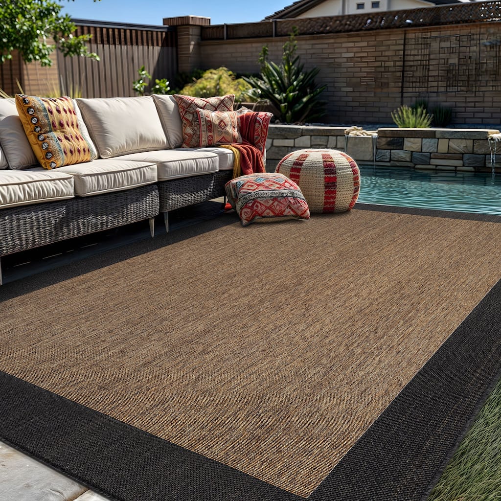 World Rug Gallery Geometric Border Indoor/Outdoor Flat Woven Area Rug