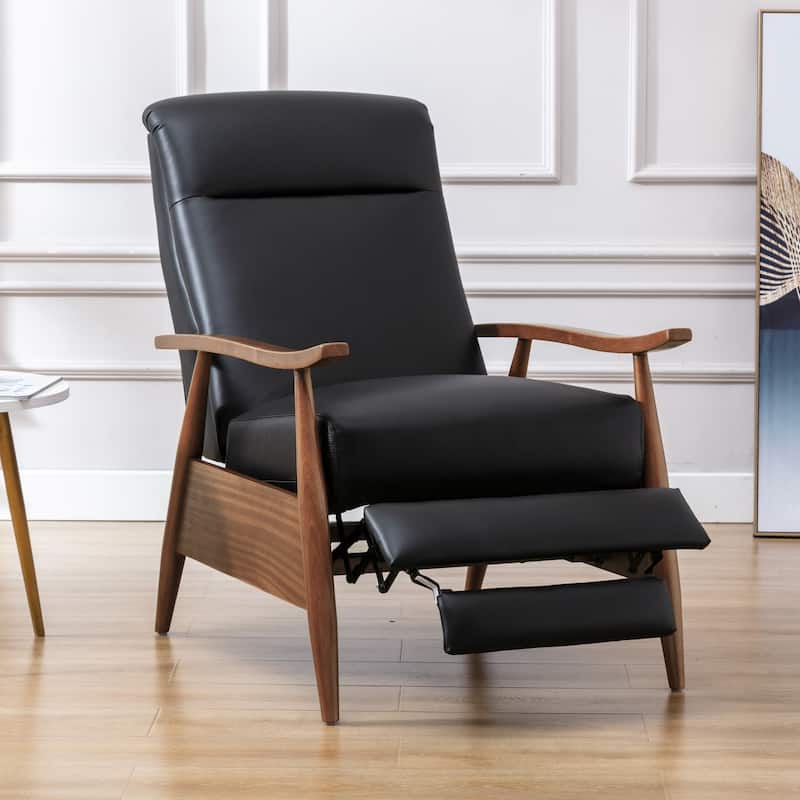 Fordham Top Grain Leather Wood Arm Push Back Recliner by Greyson Living