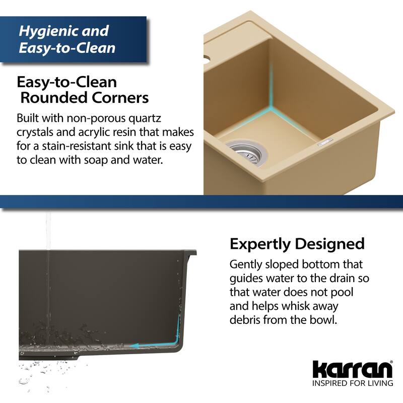Karran QT-825 Drop-in 15-3/4" Single Bowl Quartz Composite Kitchen Sink