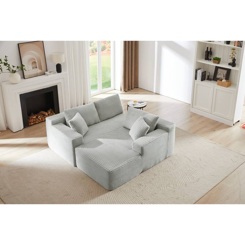 Modular Sleeper Couches Corduroy L-shaped Sectional Sofa with Chaise - Light Grey