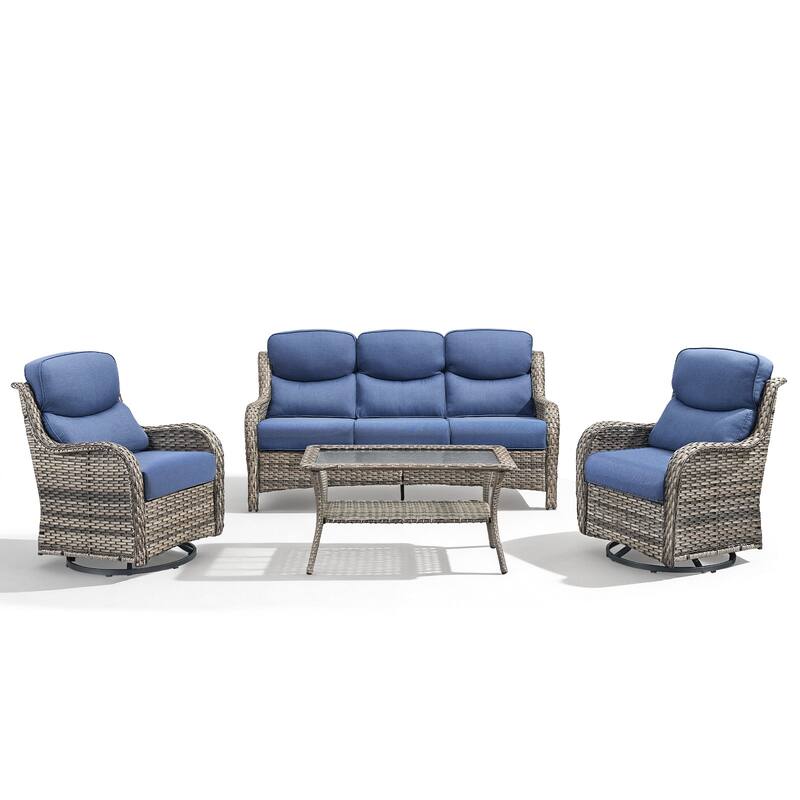 Meyreso 4-Piece Wicker Outdoor Patio Conversation Set with 5-Inch Thick Olefin Cushions