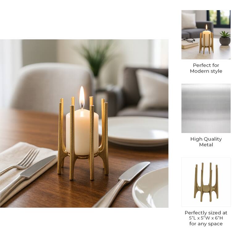Metal Spike Legs Pillar Candle Holder Decor - Gold, 6 in.