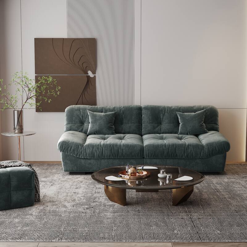 Modern Sanded Velvet Cloud Loveseat Sofa Sectional Couch for Living Room - Grey